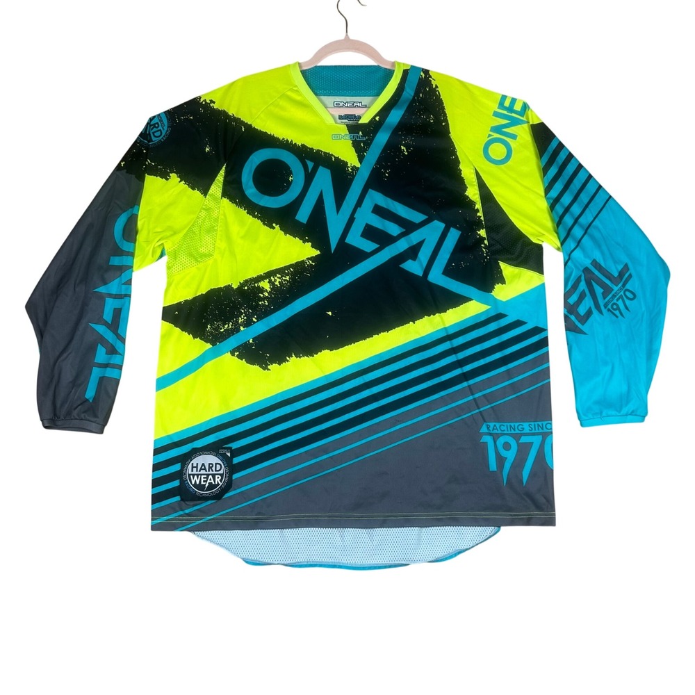 O'Neal Hardwear Motocross Jersey Mens 2XL Neon Yellow Blue Racing Since 1970